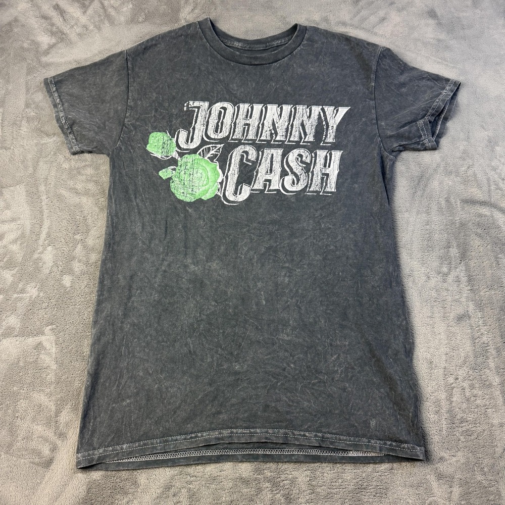 Johnny‎ Cash Shirt Mens Medium Black Graphic Tee Country Music Band Roses Cotton